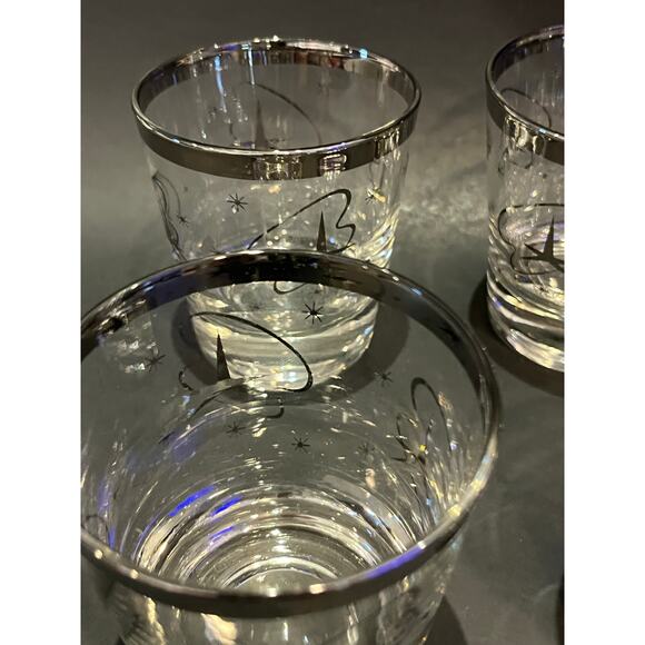 Mid-Century Silver Atomic Star Whiskey/Double Shot Glasses Set of 6 - Picture 3 of 4